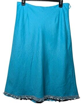 Richard Malcom Irish Linen Womens 8 Midi Skirt Blue Boho Festival Flawed